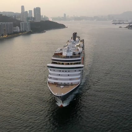 The MS Westerdam cruise ship departs Hong Kong on February 1, 2020. The vessel was refused entry to multiple countries in fear of the coronavirus, before being welcomed in by Cambodia.