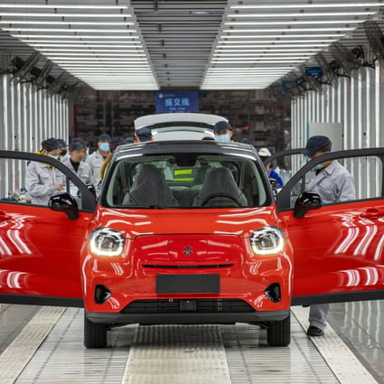 A T03 electric vehicle on the assembly line of Leapmotor in the Zhejiang provincial city of Jinhua on December 17, 2021. Photo: Getty Images