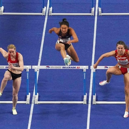 Hong Kong hurdler Vera Lui Lai-yiu (third from left) in the World Athletics Indoor Championships 60m hurdles heats event at the Stark Arena in Serbia. Photo: AFP   