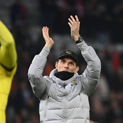 Head coach Thomas Tuchel celebrates after Chelsea’s win at Lille on Wednesday. Photo: AFP