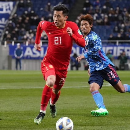 Chinese national football team player Dai Wai-tsun in a FIFA World Cup Asian Qualifier round group game against Japan at the Saitama Stadium in Japan. Photo: Getty Images   