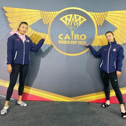 Hong Kong gymnastics team athletes Charlie Chan Cheuk-lam and Angel Wong Hiu-ying after competing at the FIG World Cup in Cairo, Egypt. Photo: Facebook / Angel Wong   