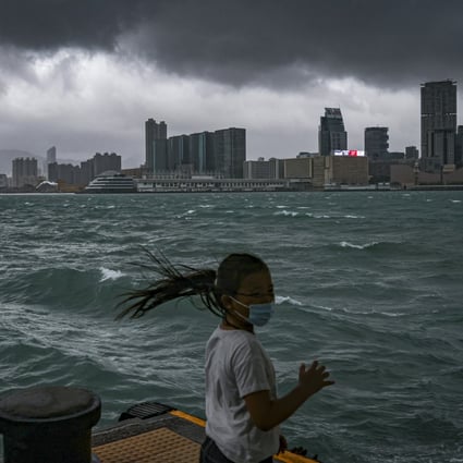 Hong Kong’s Victoria Harbour during the signal No 8 typhoon Kompasu in October last year. Typhoons may almost double their overall destructive power, according to research by the Chinese University of Hong Kong and a Greater Bay Area weather research centre, in a worst-case climate change scenario. Photo: Nora Tam