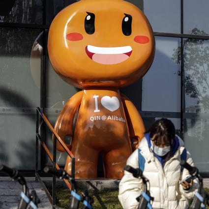 The mascot for Alibaba’s Taobao e-commerce platform is displayed near the company’s headquarters in Hangzhou. Photo: Bloomberg