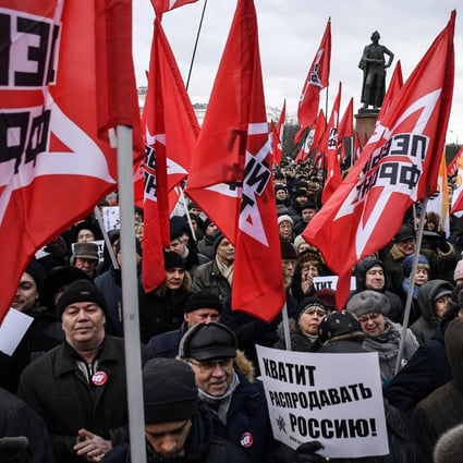 Russians demand an end to peace treaty talks with Japan at a 2019 rally in Moscow. File photo: AFP