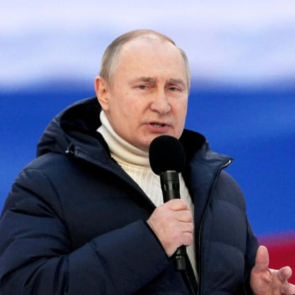 Russian President Vladimir Putin 
wears a US$14,000 Loro Piana coat with a US$3,000 roll-neck jumper at a concert marking the eighth anniversary of Russia’s annexation of Crimea at Luzhniki Stadium in Moscow, Russia, on March 18, 2022. Photo: Reuters