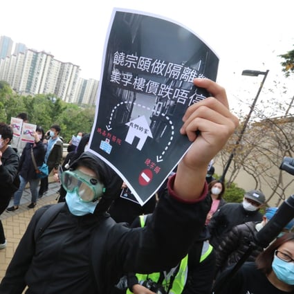 Locals protest in 2020 against a decision to use the Heritage Lodge in Lai Chi Kok as a quarantine site.   Photo: Felix Wong
