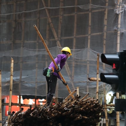 A worker at a construction site in North Point on March 23. Employees who cannot work from home have faced questions over sick leave and risk losing their jobs if they have to self-isolate during the pandemic. Photo: Xiaomei Chen
