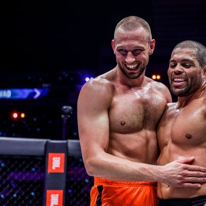 Andre Galvao (right) and Reinier de Ridder embrace after their submission grappling match at ONE X. Photos: ONE Championship
