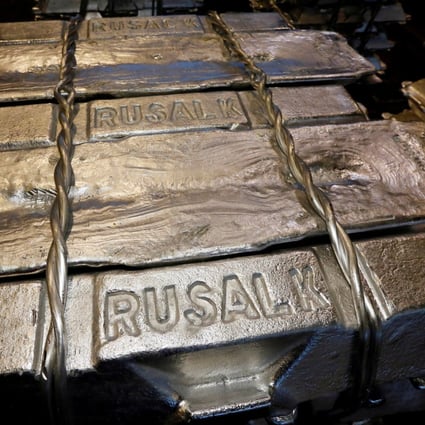 Aluminium ingots are seen stored at the foundry shop of Rusal’s Krasnoyarsk smelter in Russia on October 3, 2018. Photo: Reuters