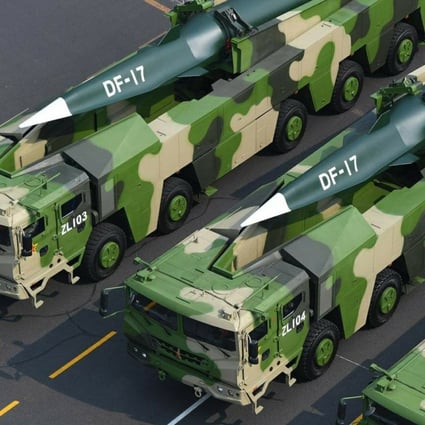 Chinese military vehicles carrying DF-17 hypersonic missiles during a parade in Beijing in 2019. Photo: Weibo