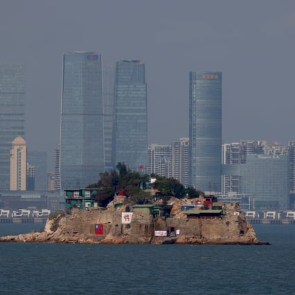 The flag of Taiwan is seen painted on Shihyu Islet in front of Xiamen, Fujian province, on October 19, 2021. Sitting on the front line between Taiwan and China, Kinmen is the last place where the two engaged in major fighting, in 1958 at the height of the Cold War, and where memories of war are burned into minds decades later. Photo: Reuters