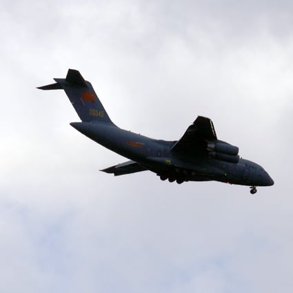 A PLA Air Force Y-20 transport plane comes in to land in Belgrade, Serbia, on Monday. Photo: AP 