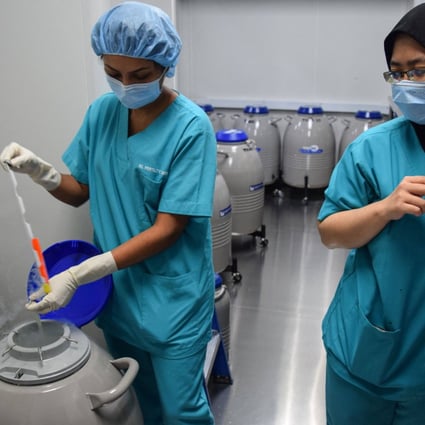 Staff at a fertility clinic in Kuala Lumpur demonstrate part of the procedure for freezing eggs. Photo: AFP