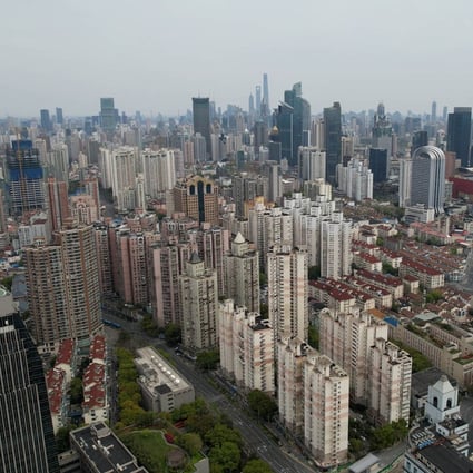 An aerial photo of the locked down Puxi area of Shanghai on April 1. Photo: SCMP/ Thomas Yau