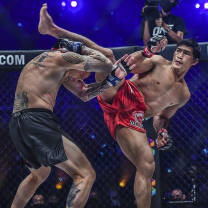 Eduard Folayang throws a kick at John Wayne Parr during their Muay Thai bout at ONE X in Singapore. Photos: ONE Championship