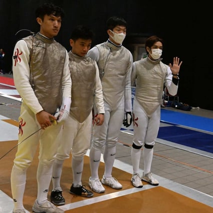 Four Hong Kong foilists in the bronze medal match, (left to right) Ryan Choi Chun-yin, Yeung Chi-ka, Cheung Ka-long, Nicholas Edward Choi. Photo: FIE