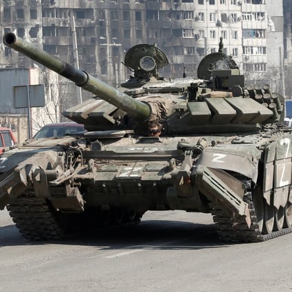 A Russian tank in the devastated port city of Mariupol, Ukraine. Photo: Reuters