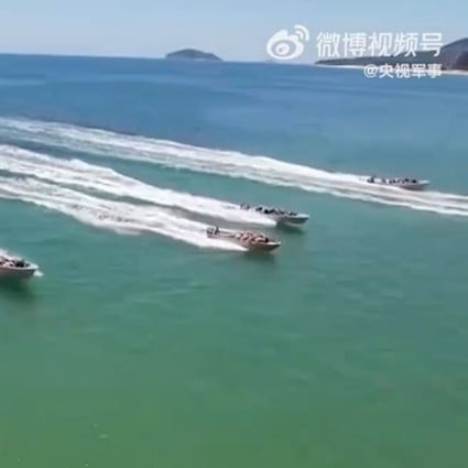 A screen grab of a video released by the People’s Liberation Army showing amphibious assault landing and island-control exercises involving marines and other special fighting units, as the Chinese navy celebrates its 73rd anniversary this weekend. Photo: Weibo