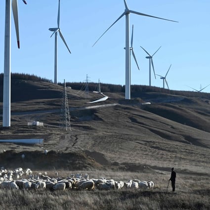 Wind turbines in China’s northern Hebei province. Photo: AFP