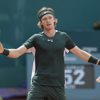 Andrey Rublev of Russia reacts during his second round match against Jiri Lehecka of Czech Republic at the Serbia Open tennis tournament. Photo: EPA-EFE