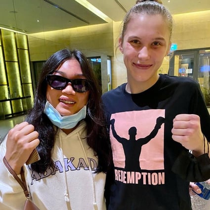 Jackie Buntan (left) and Smilla Sundell pose for a photo together after their strawweight Muay Thai title war at ONE 156 in Singapore. Photo: Instagram/@smilla_fairtex