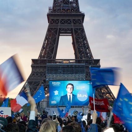French President Emmanuel Macron’s supporters gathered in front of the Eiffel Tower to celebrate winning his second term. Photo: SOPA Images via ZUMA Press Wire/dpa