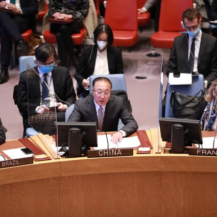 China’s permanent representative to the United Nations, Zhang Jun, speaks during a Security Council briefing on Ukraine at the UN headquarters in New York on April 5. Photo: Xinhua 