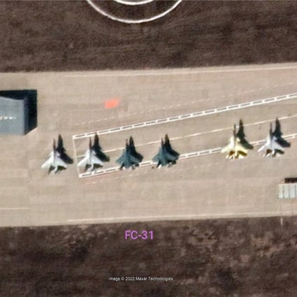 The dark grey livery of the two FC-31s identified them as stealth warplanes. Photo: Twitter