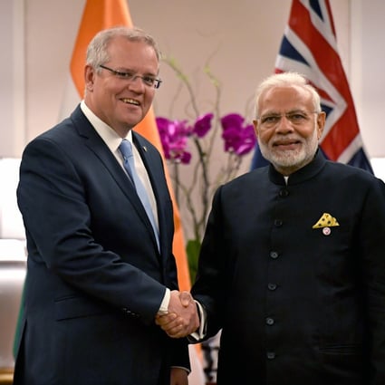 Australia’s Prime Minister Scott Morrison (L) and India’s Prime Minister Narendra Modi meet for a bilateral meeting during the 2018 ASEAN Summit in Singapore in November 2018. Photo: EPA-EFE