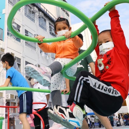 Children climb on the playground at the Tenacity Residence in Cheung Sha Wan on May 3. The incoming administration would do well to see Hong Kong’s low birth rate as an indicator of social ills that need fixing rather than the problem in itself. Photo: Dickson Lee