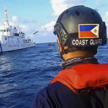 Members of the Philippine Coast Guard patrol the Whitsun Reef in the South China Sea on April 14, 2021. File photo: Philippine Coast Guard via AP 