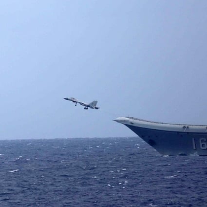 A jet takes off from the Chinese aircraft carrier Liaoning on Tuesday, monitored by Japanese forces. Photo: Weibo