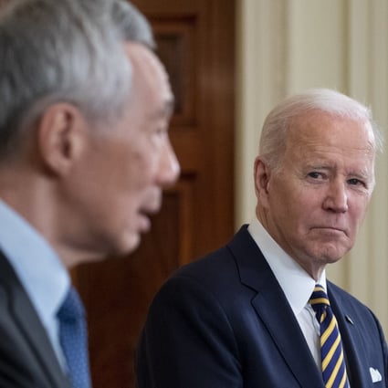 US President Joe Biden and Singapore Prime Minister Lee Hsien Loong at a joint press conference in Washington on March 29, 2022. Photo: EPA-EFE 
