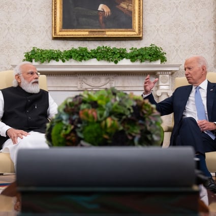 Indian Prime Minister Narendra Modi (left) with US President Joe Biden in the White House on September 24, 2021. As Biden prepares to meet with Modi and the other leaders of the Quad this month in Japan, US officials hope that India more closely aligns with policies on Russia and China. Photo: The New York Times/Bloomberg