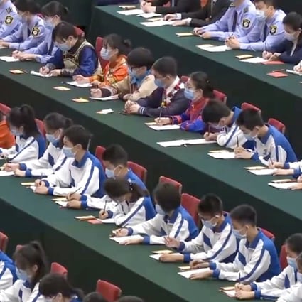 President Xi Jinping told Communist Youth League members to “confront difficulties in the face and overcome hardships” during his speech on Tuesday. Photo: CCTV