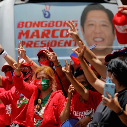 Supporters of Bongbong Marcos celebrate his wide lead over other presidential candidates on May 9, 2022. Photo: Reuters