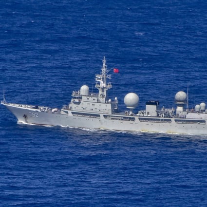 Chinese surveillance ship Haiwangxing had been tracking Australia’s western coastline over the past week. Photo: Australian Defence Department via AP