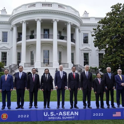 US President Joe Biden and Asean leaders pose on the South Lawn of the White House on Thursday, the first day of their summit. Photo: AP