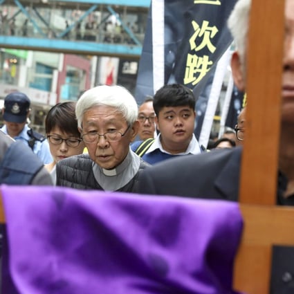 Cardinal Joseph Zen (centre) in a 2019 protest in Causeway Bay. Photo: Dickson Lee