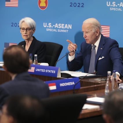 US Deputy Secretary of State Wendy R. Sherman (left) and US President Joe Biden attend the US-Asean Special Summit to commemorate 45 years of US-Asean relations and strengthen Asean’s central role in delivering sustainable solutions to the region’s most pressing challenges. Photo: EPA-EFE