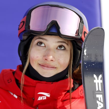 Freestyle skier Eileen Gu pictured after her second run of the women’s freeski halfpipe at the Beijing Winter Olympics. Photo: Kyodo