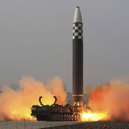 A North Korean Hwasong-17 intercontinental ballistic missile (ICBM), at an undisclosed location in March, 2022. Photo: AP 