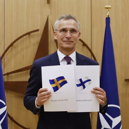 Nato Secretary General Jens Stoltenberg, with Sweden’s and Finland’s applications for membership. Photo: EPA-EFE