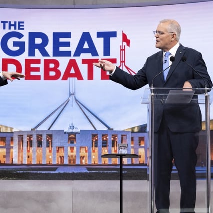 Australian Prime Minister Scott Morrison (right) and opposition leader Anthony Albanese attend the second leaders’ debate of the 2022 federal election campaign in Sydney on May 8. Photo: AFP
