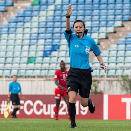 Japanese referee Yoshimi Yamashita during the AFC Cup match between  Yangon United and Naga World. Photo: AFP