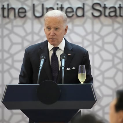 US President Joe Biden delivers a speech during the state dinner hosted by South Korean President Yoon Suk-yeol  in Seoul on Saturday. Photo: EPA-EFE/Pool