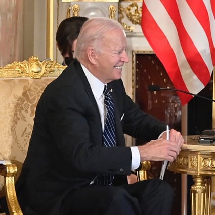 US President Joe Biden (left) and Japanese Prime Minister Fumio Kishida at the Akasaka Palace in Tokyo on Monday. Photo: Anadolu Agency/Bloomberg