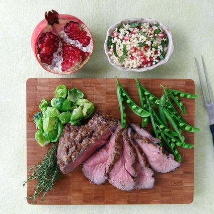 Butterflied leg of lamb is a delicious summer dish that’s quite quick to cook after the meat has sat in a thyme-flavoured marinade. Serve it with sides of pearl couscous with lemon, Parmesan and mint, and stir-fried sugar peas and Brussels sprouts. Photo: Jonathan Wong