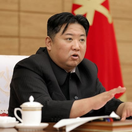 North Korean leader Kim Jong-un speaks at a meeting on the country’s coronavirus disease outbreak. Photo: KCNA via Reuters